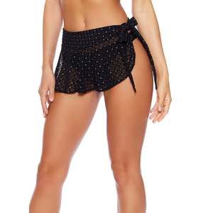 2356-MESH SIDE TIE SKIRT - BLACK/SILVER